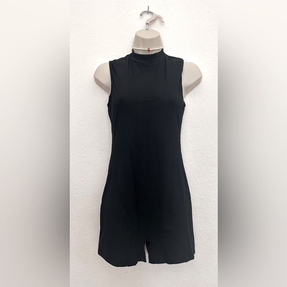 Solid mock neck unitard romper